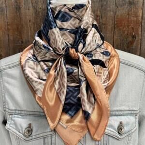 Navy and Cream Floral Printed Western Southwestern Wild Rag Scarf Accent